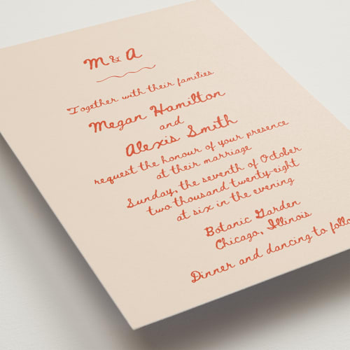 This is a apricot wedding invitations with standard by Cass Loh called simple monogram printing on signature in standard