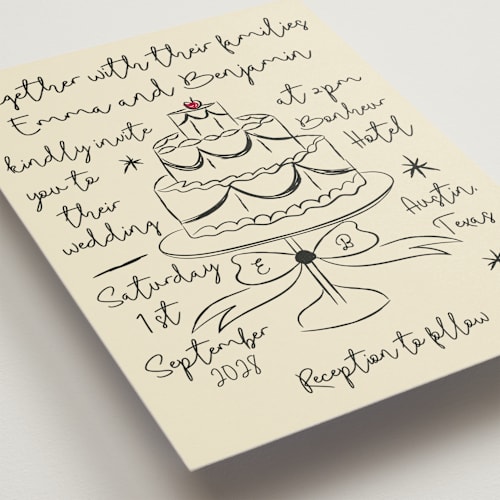 This is a champagne wedding invitations with standard by Helena Vitto called modern love printing on signature in standard
