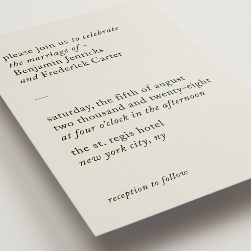 This is a forest wedding invitations with standard by Bethan called editorial printing on signature in standard