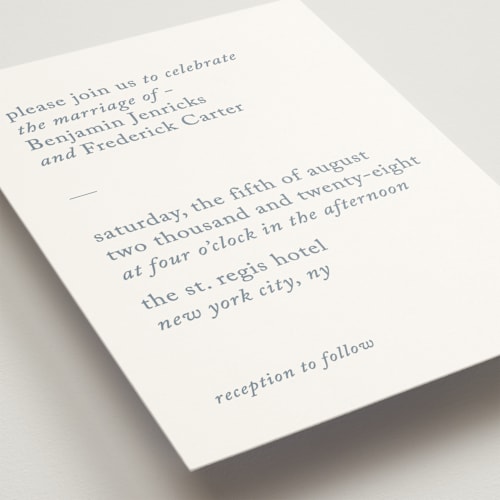 This is a seafoam wedding invitations with standard by Bethan called editorial printing on signature in standard