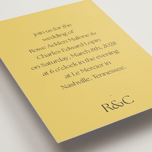 This is a mimosa wedding invitations with standard by Sara Hicks Malone called monogram edit printing on signature in standard
