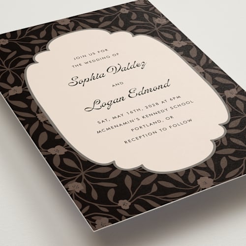 This is a black diamond wedding invitations with standard by Morgan Kendall called victorian chic printing on signature in standard