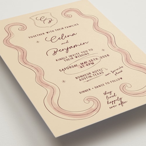 This is a wine wedding invitations with standard by Helena Vitto called modern fairy tale printing on signature in standard