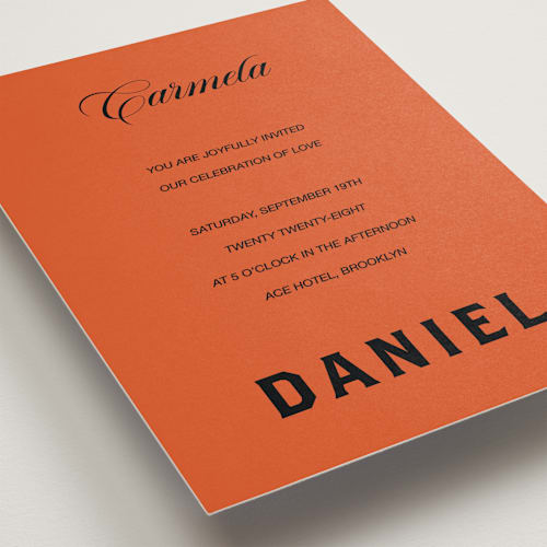 This is a amaro wedding invitations with standard by Claire called bold and demure printing on signature in standard