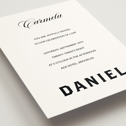 This is a lace wedding invitations with standard by Studio Suku called bold and demure printing on signature in standard