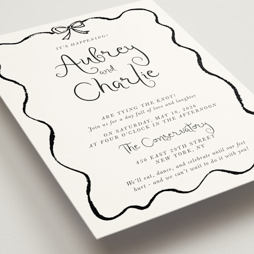 This is a tuxedo wedding invitations with standard by Cass Loh called quirky fun printing on signature in standard