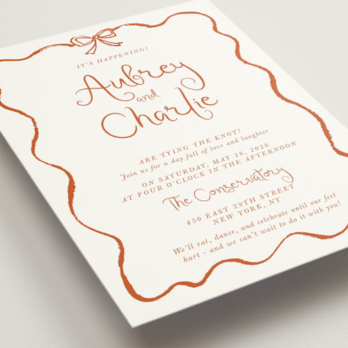 This is a burnt orange wedding invitations with standard by Cass Loh called quirky fun printing on signature in standard