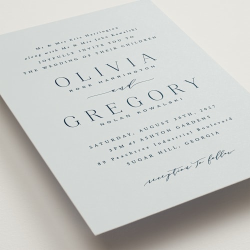 This is a sky wedding invitations with standard by Hooray Creative called classy type printing on signature in standard