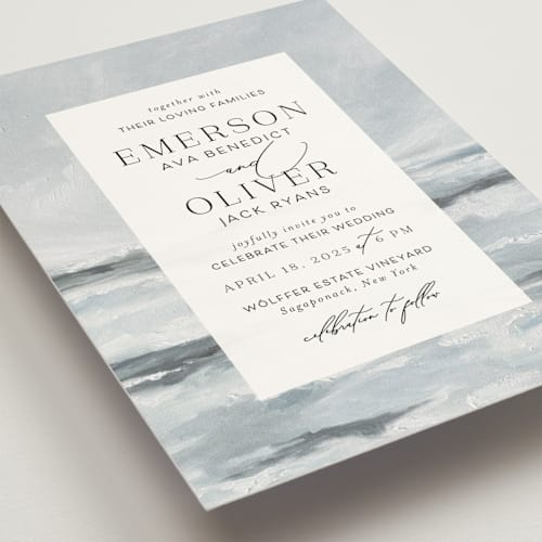 This is a cloud wedding invitations with standard by Nicoletta Savod called water's edge printing on signature in standard