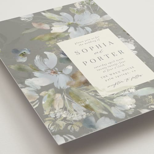 This is a pewter wedding invitations with standard by Grace Kreinbrink called spring dash printing on signature in standard