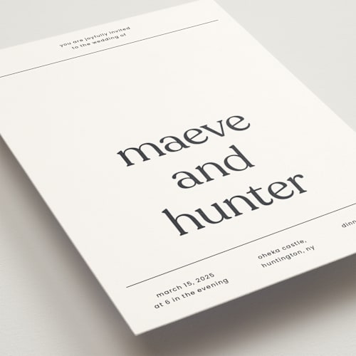 This is a charcoal wedding invitations with standard by Blustery August called memo printing on signature in standard