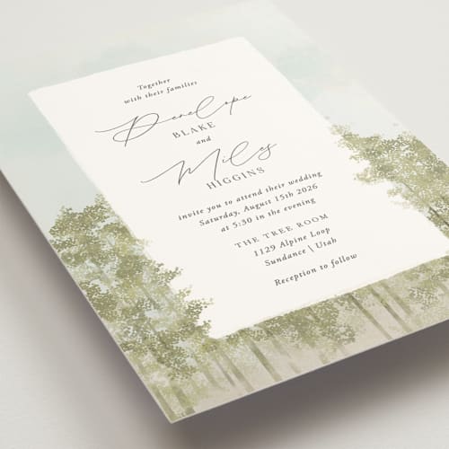 This is a lake wedding invitations with standard by Robert and Stella called aspen printing on signature in standard
