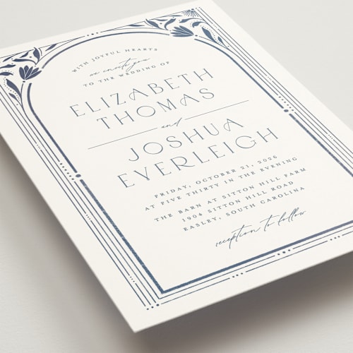 This is a delphinium wedding invitations with standard by Ashley DeMeyere called nouveau frame printing on signature in standard