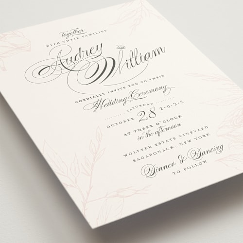 This is a blush wedding invitations with standard by Nicoletta Savod called flora printing on signature in standard