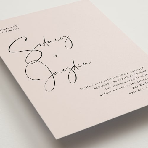 This is a dusty rose wedding invitations with standard by Cass Loh called stylist script printing on signature in standard