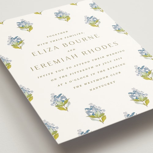 This is a bluebell wedding invitations with standard by Olivia Kanaley Inman called blockprint printing on signature in standard
