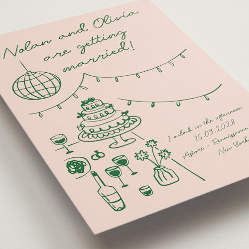This is a verdant wedding invitations with standard by Zove Ahhh called party on! printing on signature in standard