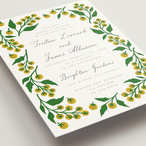 This is a citrine wedding invitations with standard by Katharine Watson called cherry tomatoes printing on signature in standard