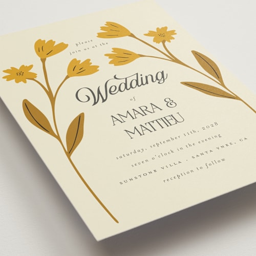 This is a yolk wedding invitations with standard by Morgan Kendall called vintage wildflowers printing on signature in standard