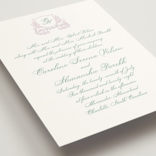 This is a lavender wedding invitations with standard by Creo Study called royalty printing on signature in standard