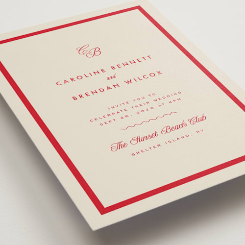 This is a rosso wedding invitations with standard by Kelly Schmidt called coast printing on signature in standard