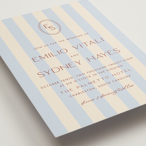 This is a sky wedding invitations with standard by Ellen Schlegelmilch called palmetto printing on signature in standard