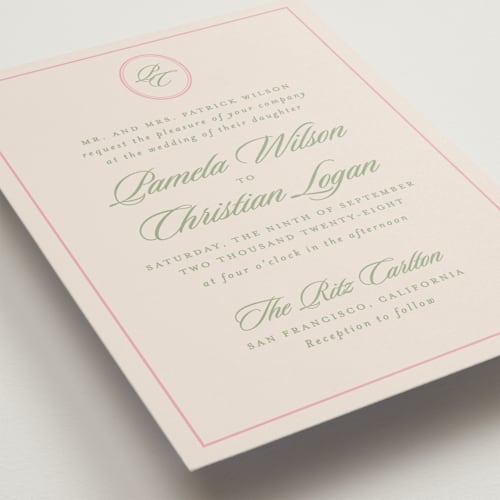 This is a peony wedding invitations with standard by Creo Study called scripted printing on signature in standard