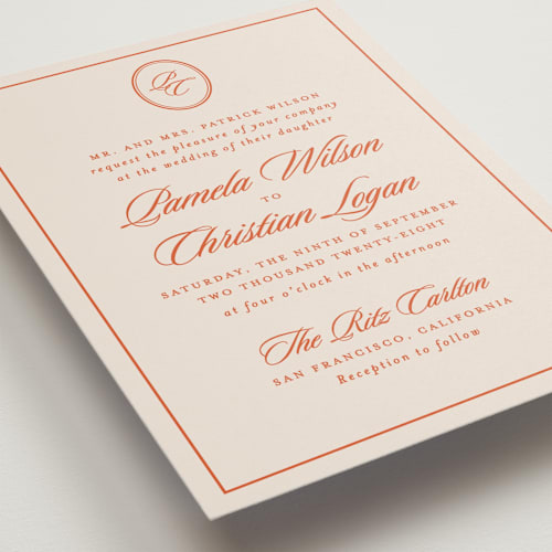 This is a sunset wedding invitations with standard by Creo Study called scripted printing on signature in standard