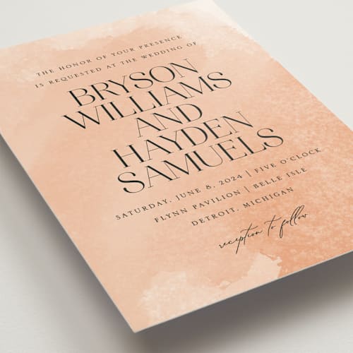 This is a blush wedding invitations with standard by Snow and Ivy called swept printing on signature in standard