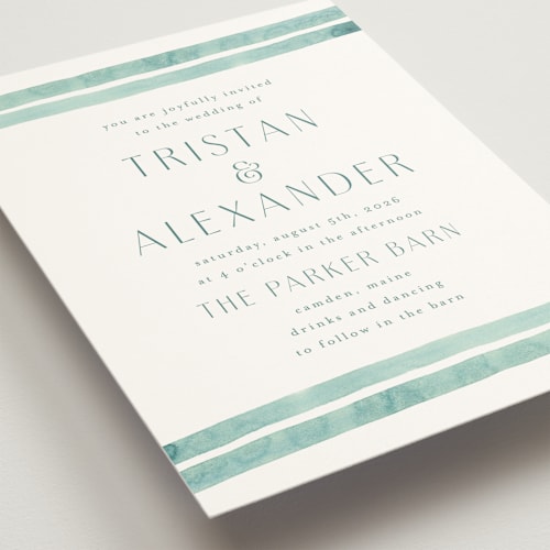 This is a sky wedding invitations with standard by Katharine Watson called tidal stripe printing on signature in standard