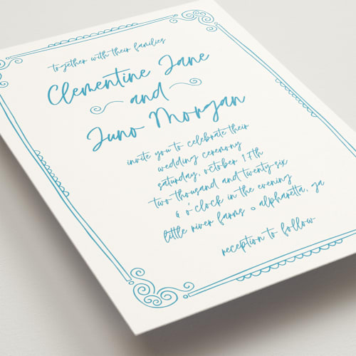 This is a azure wedding invitations with standard by Kelly Watkins called darby printing on signature in standard