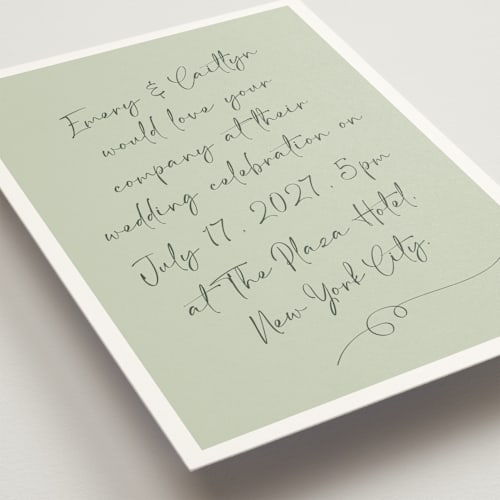 This is a olive wedding invitations with standard by Adelyn T. called ink scribble printing on signature in standard