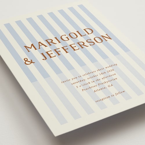 This is a wave wedding invitations with standard by Kelly Watkins called stripes printing on signature in standard