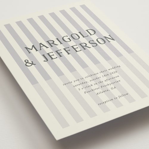 This is a smoke wedding invitations with standard by Kelly Watkins called stripes printing on signature in standard