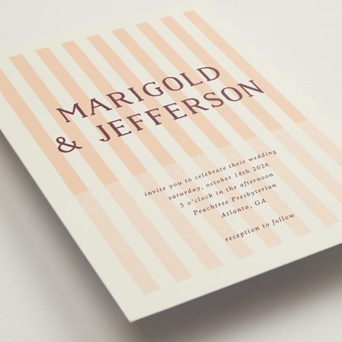 This is a apricot wedding invitations with standard by Kelly Watkins called stripes printing on signature in standard