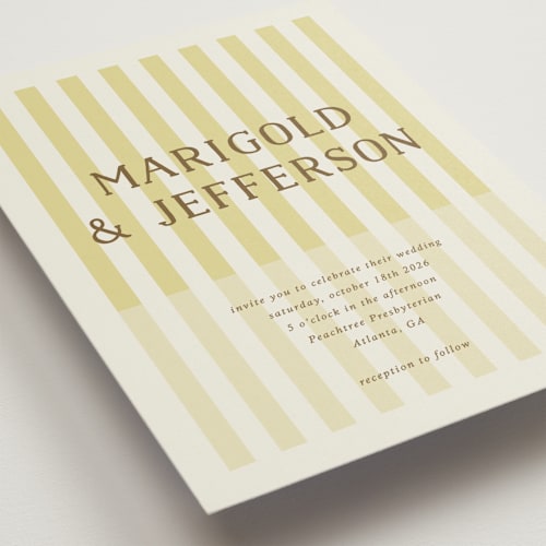 This is a citrine wedding invitations with standard by Kelly Watkins called stripes printing on signature in standard