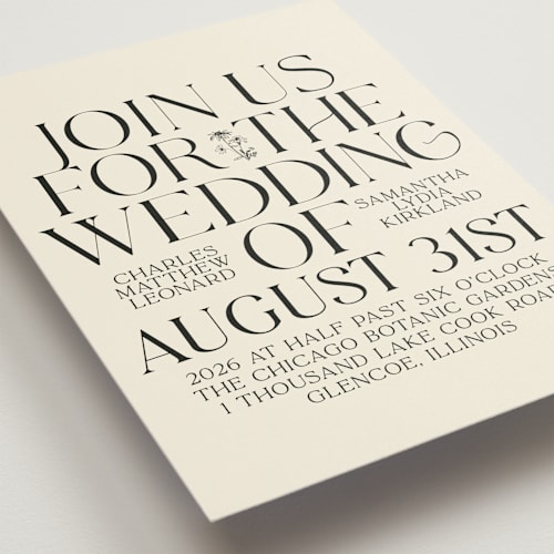 This is a cream wedding invitations with standard by Baumbirdy called floral emblem printing on signature in standard