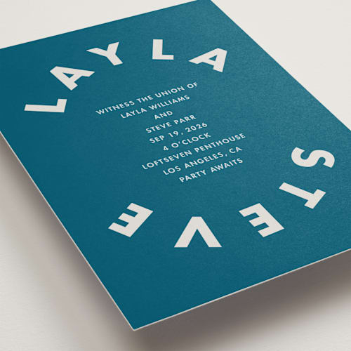 This is a lagoon wedding invitations with standard by Catherine Culvenor called bubblegum printing on signature in standard