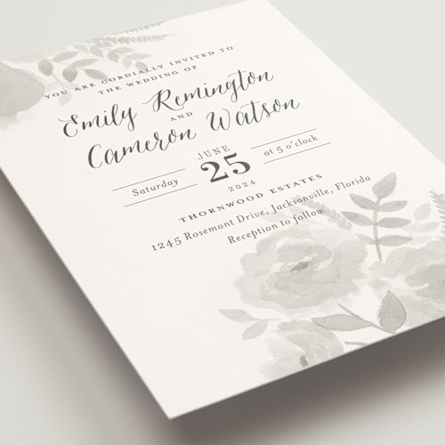 This is a fog wedding invitations with standard by Jill Means called watercolor floral printing on signature in standard