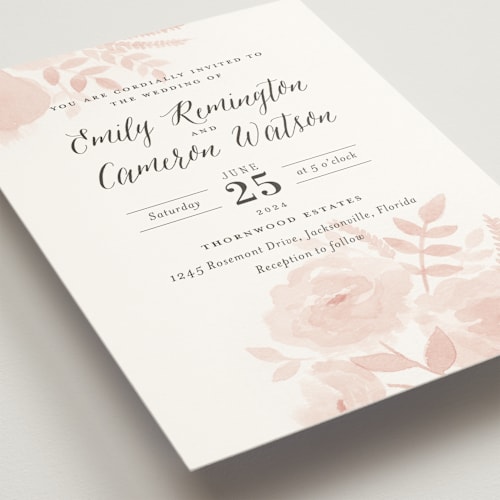 This is a rose wedding invitations with standard by Jill Means called watercolor floral printing on signature in standard