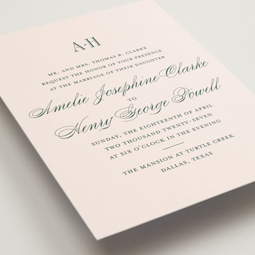 This is a rose wedding invitations with standard by Megan Davis called hepburn printing on signature in standard