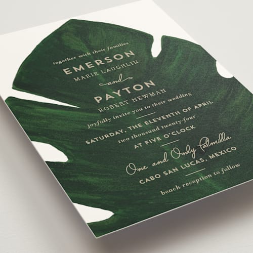 This is a classic palm wedding invitations with standard by Kaydi Bishop called palm printing on signature in standard