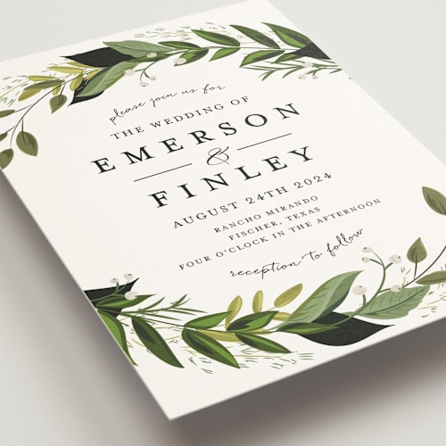 This is a fern wedding invitations with standard by Susan Moyal called vines of green printing on signature in standard