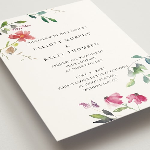 This is a floral wedding invitations with standard by Mere Paper called spring wildflowers printing on signature in standard