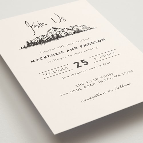 This is a ivory wedding invitations with standard by Anastasia Makarova called mountains printing on signature in standard