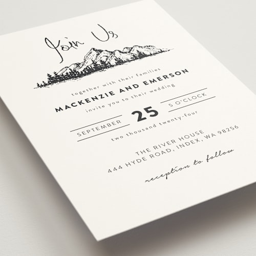 This is a charcoal wedding invitations with standard by Anastasia Makarova called mountains printing on signature in standard