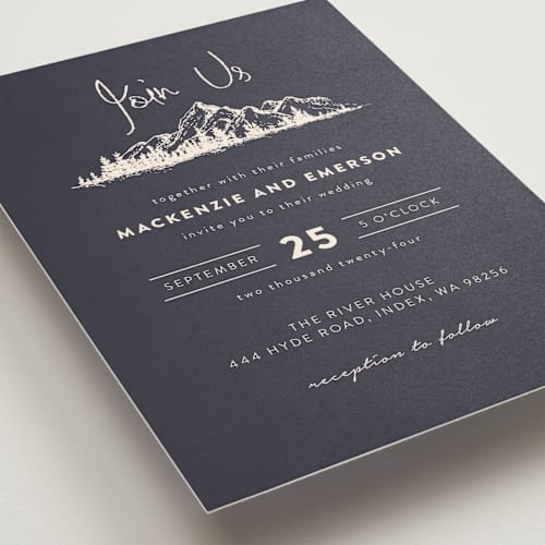 This is a grape wedding invitations with standard by Anastasia Makarova called mountains printing on signature in standard