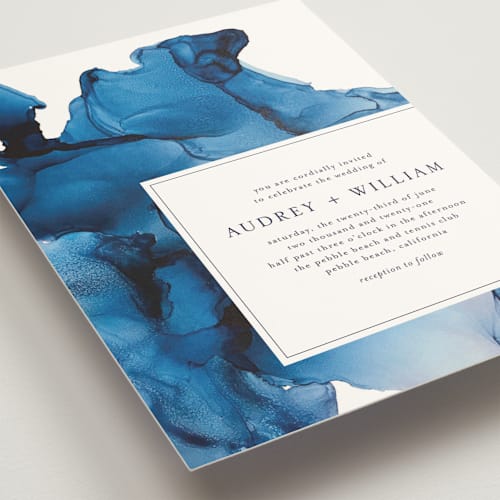 This is a sea blue wedding invitations with standard by Erin Deegan called blue tides printing on signature in standard