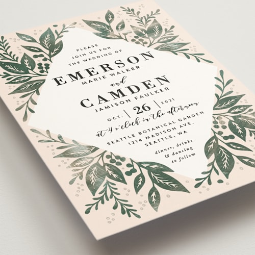 This is a rainforest wedding invitations with standard by Alethea and Ruth called greenery bouquet printing on signature in standard