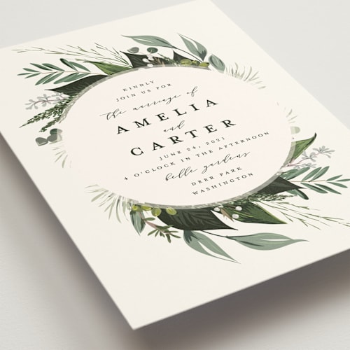 This is a ivory wedding invitations with standard by Susan Moyal called natures greens printing on signature in standard